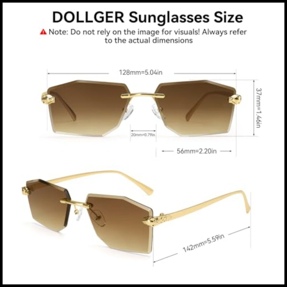 Rimless Rectangular Sunglasses Y2K Retro Metal Ti… - image 6